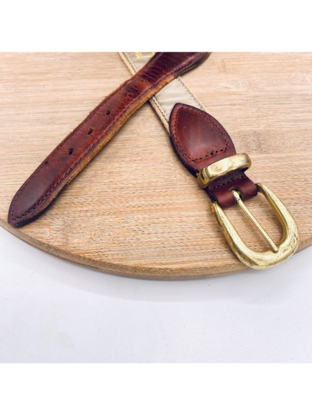 Vintage Masters Golf Belt Womens 32 Brown Full Grain Leather Nylon Brass Buckle - Picture 2 of 12